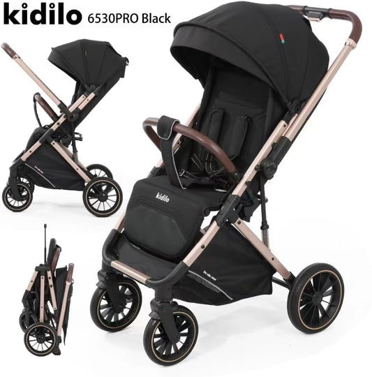 👶 عربة أطفال Kidilo 6600 – أسود | تصميم فخم وراحة كاملة لطفلك