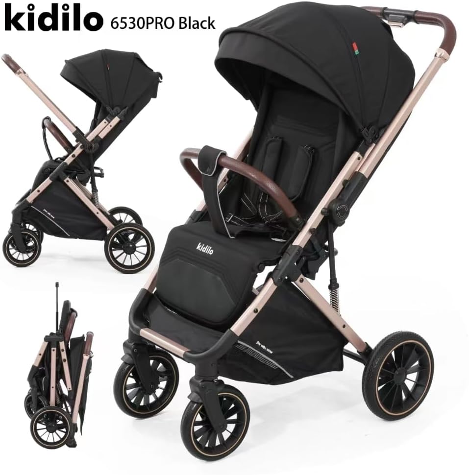 👶 عربة أطفال Kidilo 6600 – أسود | تصميم فخم وراحة كاملة لطفلك